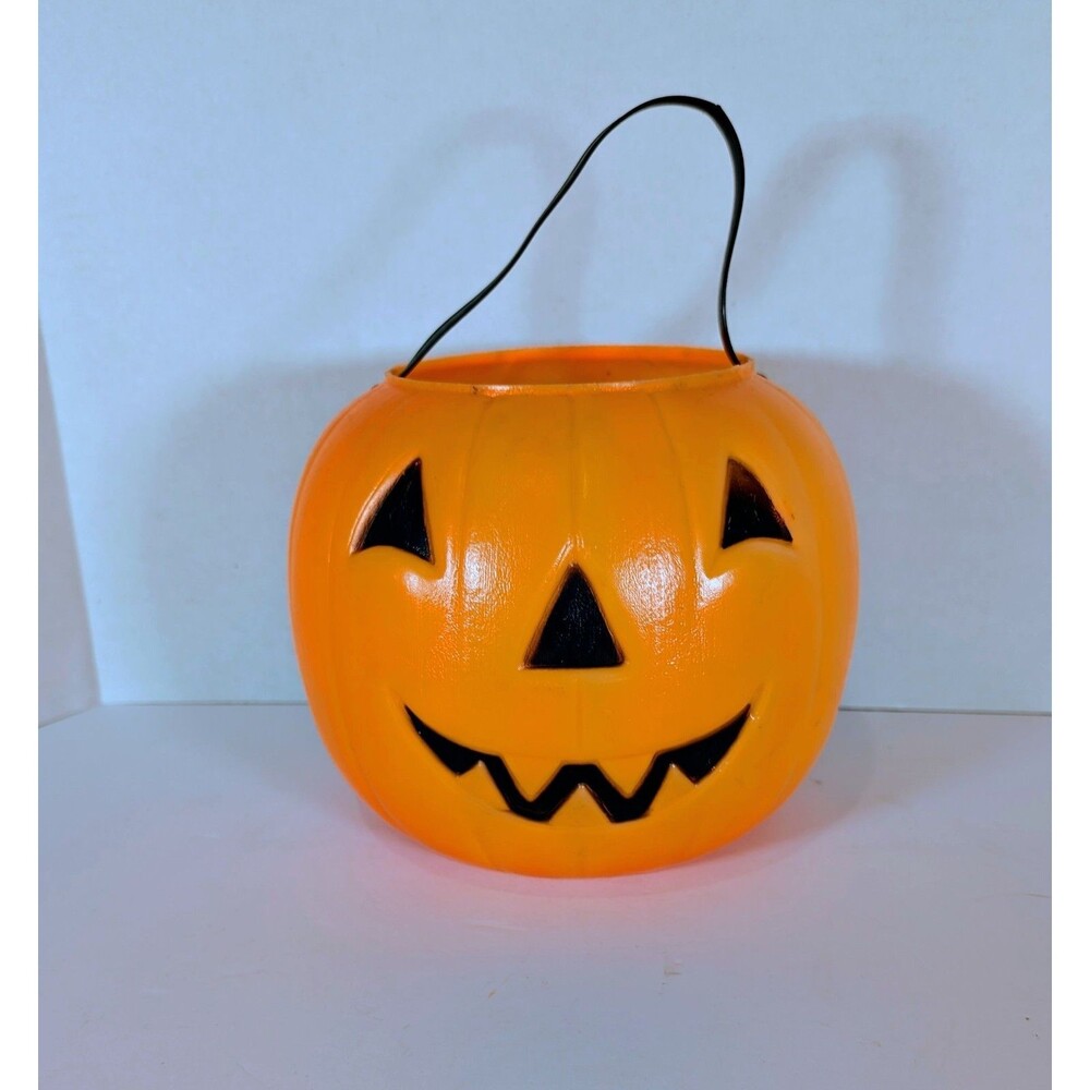 Vintage Empire Plastic Blow Mold Pumpkin Pail Halloween Bucket Jack-O-Lantern
